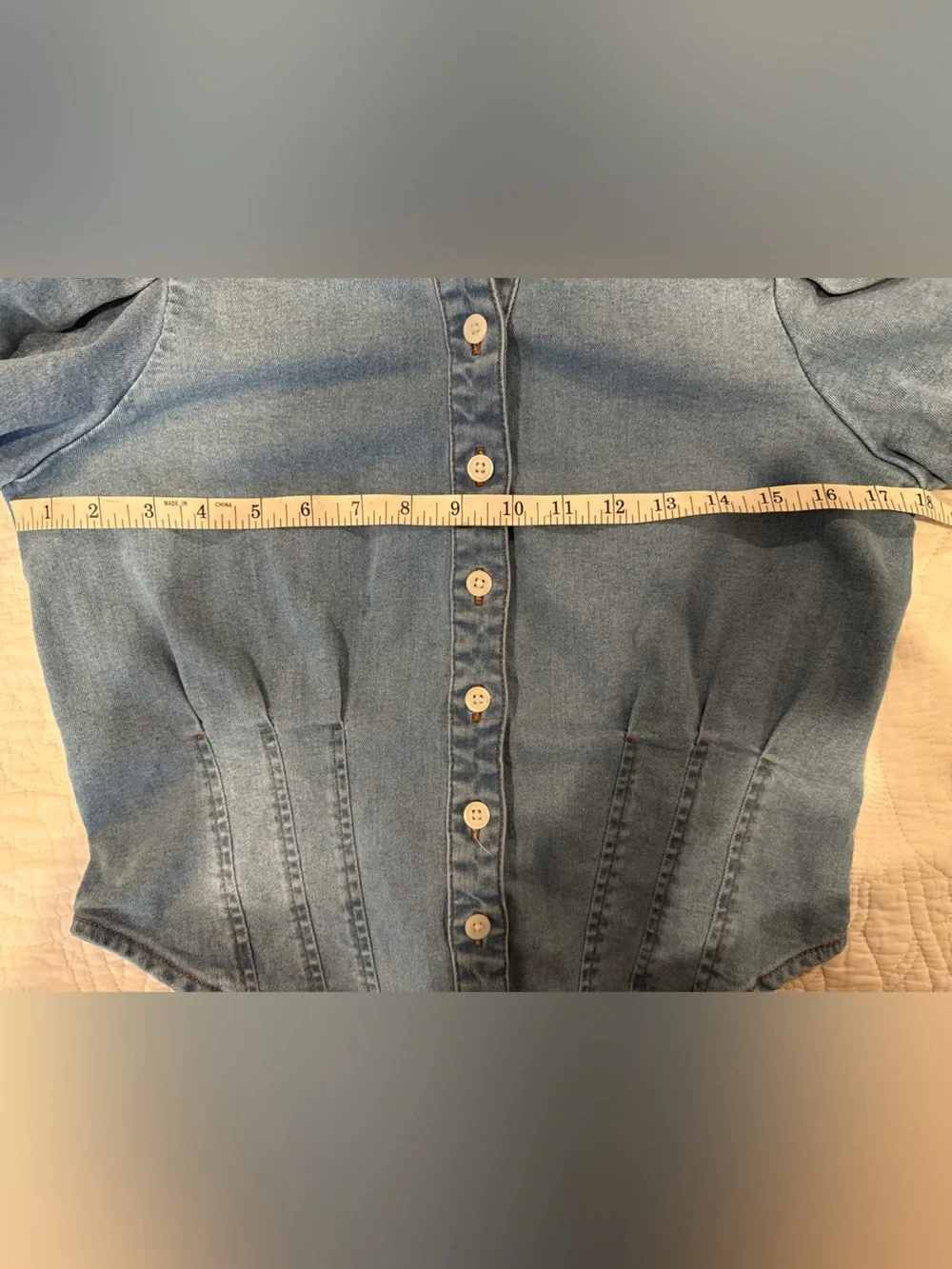 Bagatelle Collection Denim Puff Sleeve Button Front Top Blouse Size M